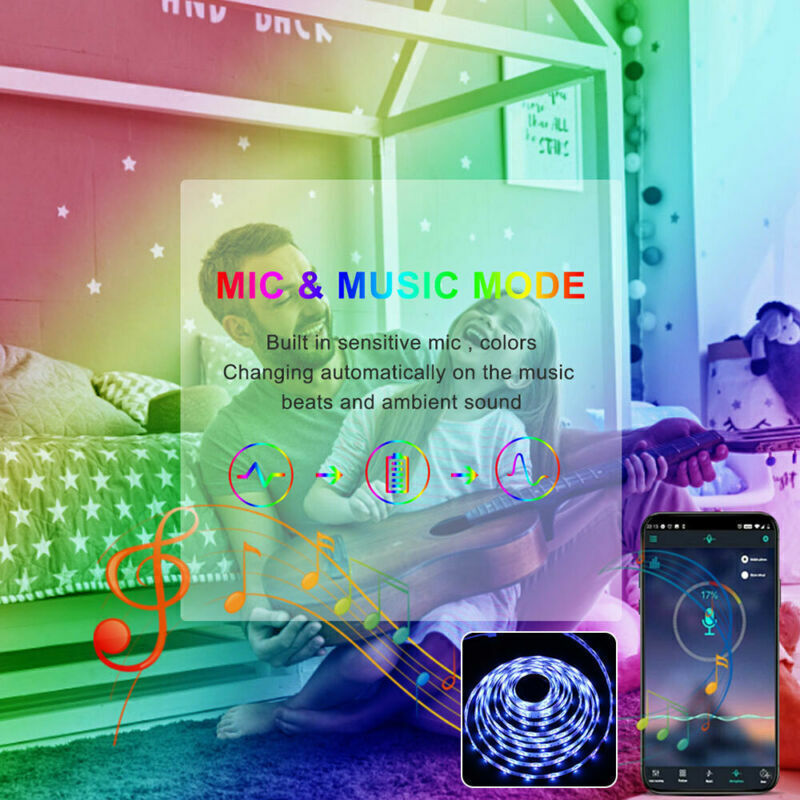 Bluetooth RGB LED Strip Lights – Music Sync, Remote Control, Room & TV Backlight