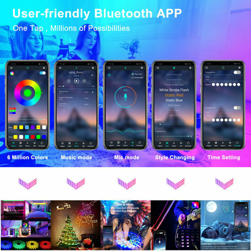 Bluetooth RGB LED Strip Lights – Music Sync, Remote Control, Room & TV Backlight